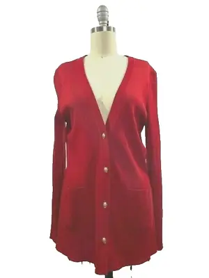 Exclusively Misook $189 Red Long Cardigan Sweater Deco Buttons Size Small • $34.99