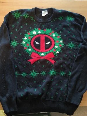 $15 • Buy Marvel Men's Deadpool Ugly Christmas Sweater Size Large Party Wreath