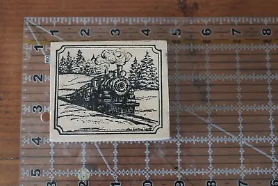 NORTHWOODS STEAM TRAIN Railroad Mountains Scene Trees Rubber Stamp Wood F • $12