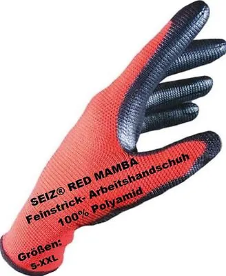$29.50 • Buy Seiz Work Gloves 100% Polyamide Red With Black Coating Made Of Nitrile