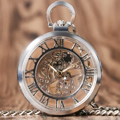 Steampunk Wind-up Mechanical Skeleton Pocket Watch Vintage Chain Pendant Watches • $18.97