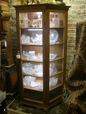 Antique Oak Armoire Vitrine Showcasethree Door Illuminated  Rare 6 Shelves • $900