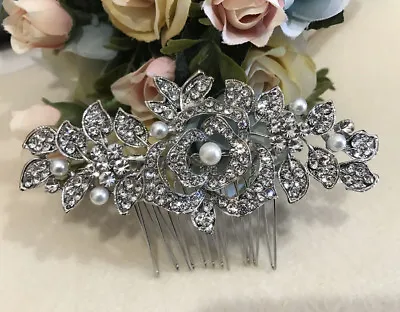 Vintage Hair Comb Bridal Wedding Crystal Rhinestone Pearl Hair Accessories 9265 • $9.99