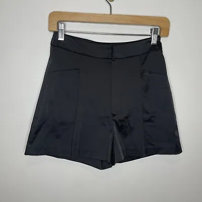 Zara Shorts Womens XS Black Satin High Waist High Rise Glossy Ladies NWT • $17.95