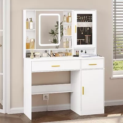 Makeup Vanity Desk With Sliding Mirror Dressing Table With Jewelry Cabinet White • $219.89