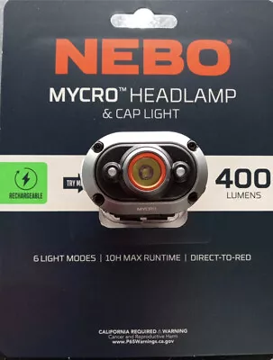 NEBO MYCRO Headlamp & Cap Light USB Rechargeable 400 Lumens NEB-HLP-0011 • $24.98