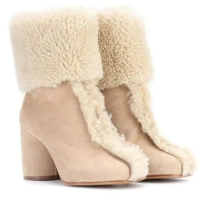 38 US 8 ❤️MAISON MARGIELA Beige Shearling Suede Leather Ankle Boots ITALY • $270.75