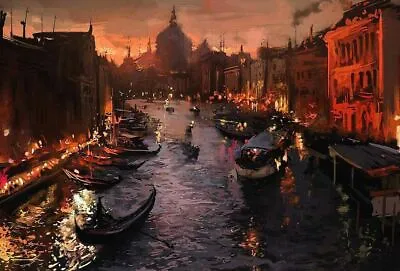 Modern Home Art Wall Decor Night In Italy Venice Oil Painting Printed On Canvas • $49