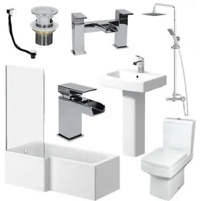 Complete Bathroom Suite L Shape Left Hand 1600mm Bath Screen Toilet Basin Taps • £650.38
