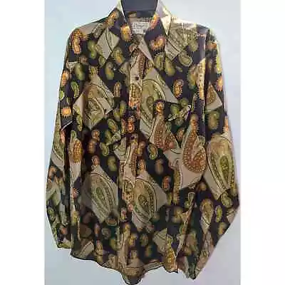 Vintage Wrangler Mens Shirt Large Snaps Western Paisley Single Needle Long Tails • $85.64