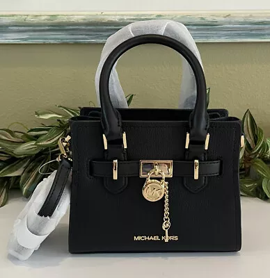 Michael Kors Hamilton Xs Mini Crossbody Satchel Key Lock Bag Black Leather Gold • $119.99