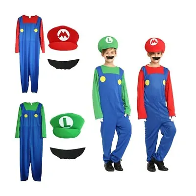 Classic Super Mario Luigi Brothers Kids Costume Halloween PlumberCosplayOutfithb • $14.12