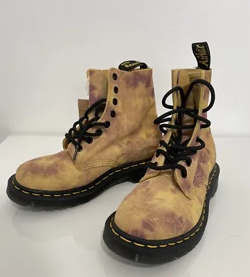 Dr. Doc Martens 1460 Pascal Grunge Tie-Dye Lug Boots Burnt Yellow Suede Sz 5 D1 • $35