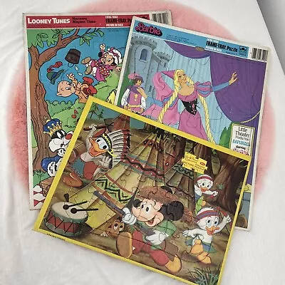 Vintage Hanna-Barbera Disney Frame Tray Puzzles Mickey/Barbie/Looney Toons • $30