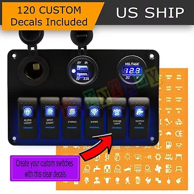 Car Marine Boat 6-Gang Waterproof Circuit Blue LEDs Rocker Switch Panel Breaker • $39.95