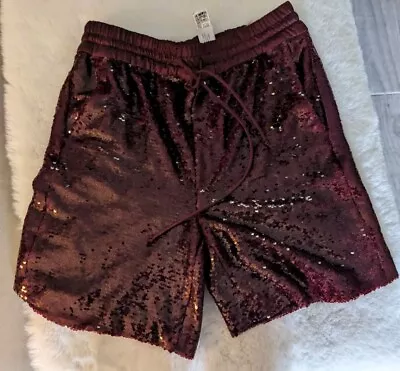 Zara Sequin Burgundy Drawstring Shorts Size M • $19.54