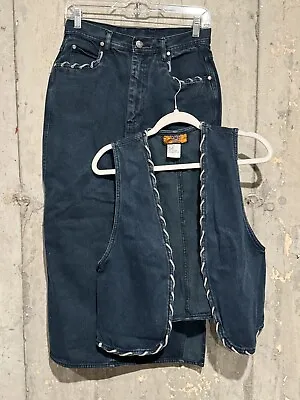 VTG Baccini Laced Denim Vest Sz M And Matching Long Denim Jean Skirt Sz 9/10 • $65