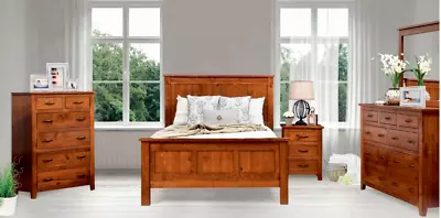 IN STOCK -Amish 5-Pc Modern Bedroom Set Solid Rustic Wood Panel Bed Queen • $8099