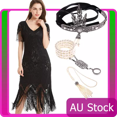 $45.50 • Buy Deluxe Ladies 20s 1920s Roaring Flapper Costume Sequin Gatsby 20's Fancy Dress