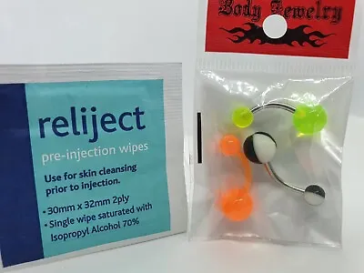 Belly Bars Navel Bar BioFlex1.6mm Pack Of 3 ( 1 Acrylic 2 S.Steel)+wipe UK • £3.50