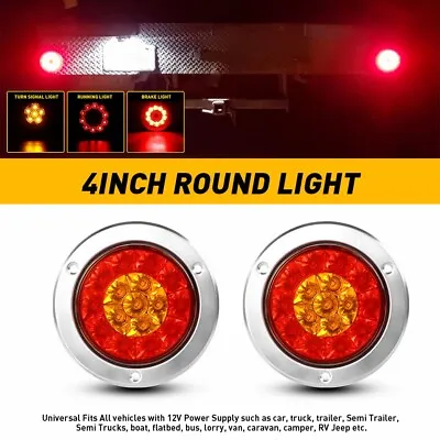 2X 4inch Round Red White 16-LED Truck Trailer Brake Stop Turn Signal Tail Lights • $15.63