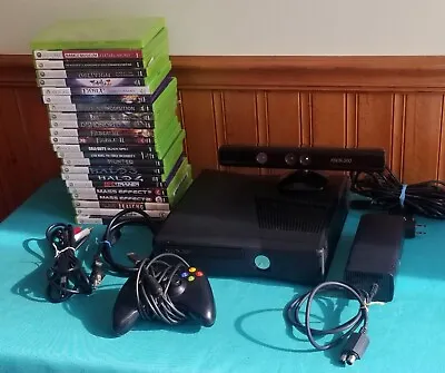 Xbox 360 S Console 4GB Model 1439 Bundle Kinect Controller Cords 26 Games WORKS! • $169.95