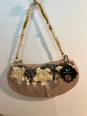 £44.24 • Buy INS Classical Style Evening Bag -champagne Color With Silk Chiffon Roses-pearls