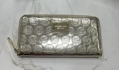 NWT Michael Kors Jet Set Monogram Mirror Metallic Genuine Leather Wallet. Gold • $115