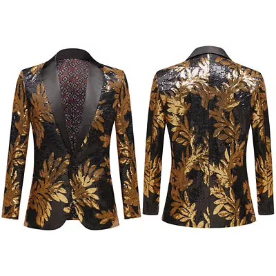 Men Sequin Suit Blazer Dress Jacket Wedding Stage Showman Costume Coat Tops • $57.47