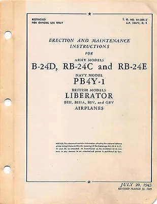 B-24D RB-24C RB-24E Erection And  Maint World War II Book Flight Manual CD/DVD • $39.99