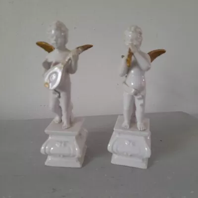 Antique Naples Capodimonte Porcelain Cupid Figures Playing Instruments • £20