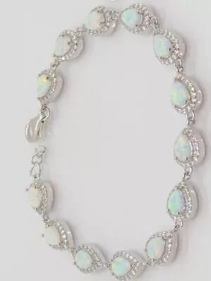 925 Sterling Silver Genuine Pear Ethiopian Opal Wedding Bracelet Gift Jewelry • $118.75