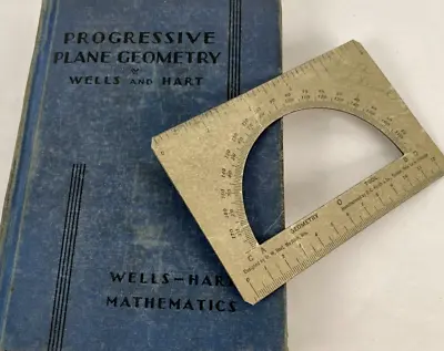 1935 Progressive Plane Geometry Wells And Hart Mathematics HC + Protractor • $18.68