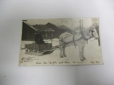 Antique 1936 Winter Scene Man & Horse Drawn Wooden Wood Sleigh Photo (A3) • $15.95