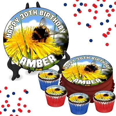 Bumblebee Bee Yellow PERSONALISED Edible Cupcake Cake Toppers Party Decorations • £4.09