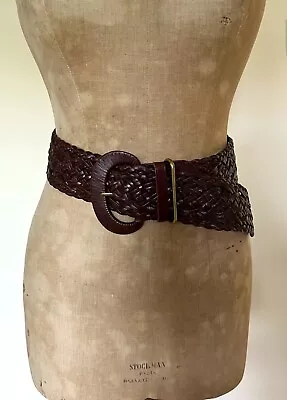 Ralph Lauren Wide Brown Woven Leather Belt Brass Trim Never Worn Size Medium • £15