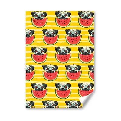 £4.99 • Buy A4 - Pug Dog Watermelon Print Poster 21X29.7cm280gsm #15796