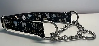 Martingale Half Check Stainless Steel Choke Chain Dog In Black Hearts And Paws • £7.15