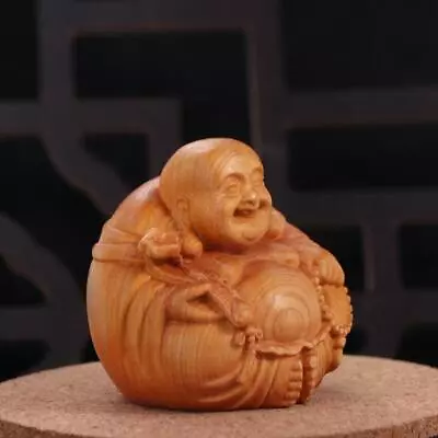 Mini Laughing Buddha Maitreya Sculpture Woodcarving Handmade Statue  Gift • £3.88