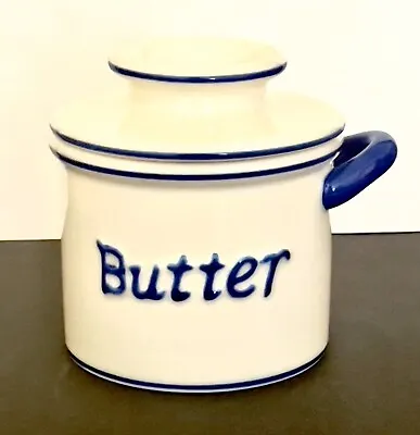L Tremain Butter Bell Crock Blue On White 4.25”hX4.25w Label Well 3.5” Bell 3.5” • $15