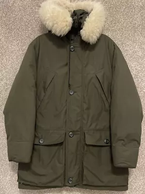 Eddie Bauer Mens Green Goose Down Hooded Parka Coat Jacket Size Small Green • $199.99