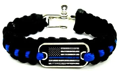 Police Lives Matter Flag Thin Blue Line Paracord Survival Bracelet Metal Clasp M • $8.99