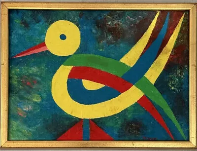 FANTASTIC VINTAGE MID CENTURY MODERN ABSTRACT BIRD OIL PAINTING OLD CUBISM 1960s • $750
