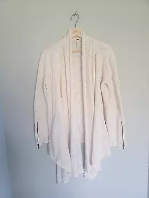 Free People Sz XS Ivory Cream In The Loop Open Front Zip Cuff Cardigan • £14.46