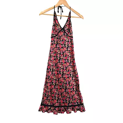 Express Women's Vintage Y2K Silk Floral Print Halter Mid Slip Dress SIze 1/2 • $40