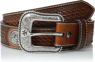 Ariat Mens Western Basket Stamp Circle Concho Leather Belt • $55