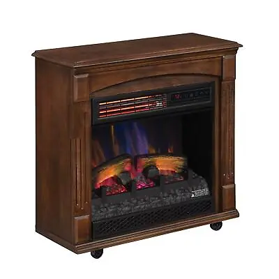 Rolling Electric Fireplace Mantel Infrared Quartz Heater Adjustable LED Flame • $195.50