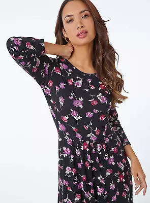 £15.96 • Buy Ladies Ex Roman Black Floral Print Pocket Detail Midi Dress 10 12 14 16 18