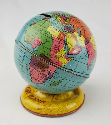 Vintage Tin Litho Globe Bank J. Chein & Co USA Metal Toy Still Coin Bank Persia • $39.95