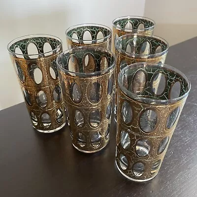 Vintage SET OF 6 Culver PISA Highball Glasses Mid Century Modern Gold Barware • $85